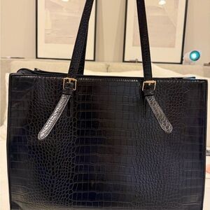 Classic Black Croc-Embossed Tote Bag - Women